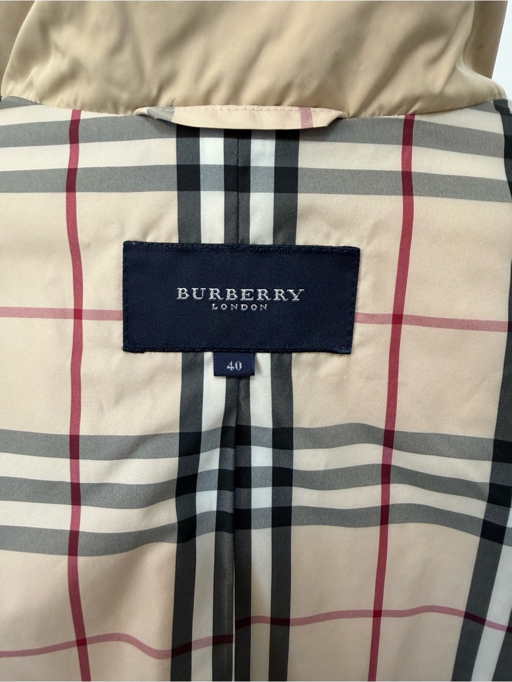 Burberry Beige Nova Check Lining with Black, Gray & Red Stripes